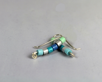 Ear Climber Earrings with Paper Quilled Beads Blue Silver